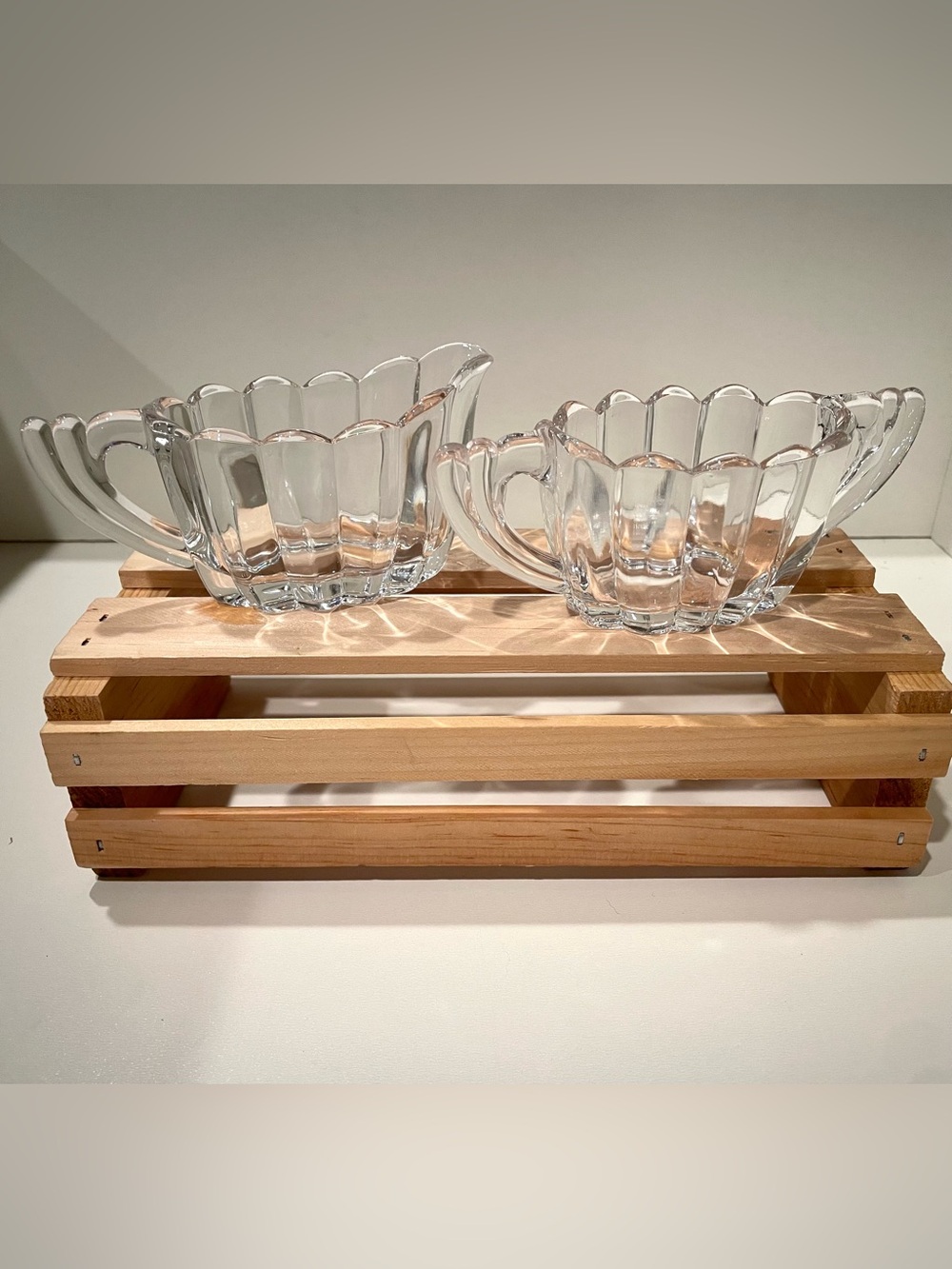🥳BOGO! Heisey “Crystolite” Creamer & Open Sugar Set | Ribbed Scalloped Glass EUC